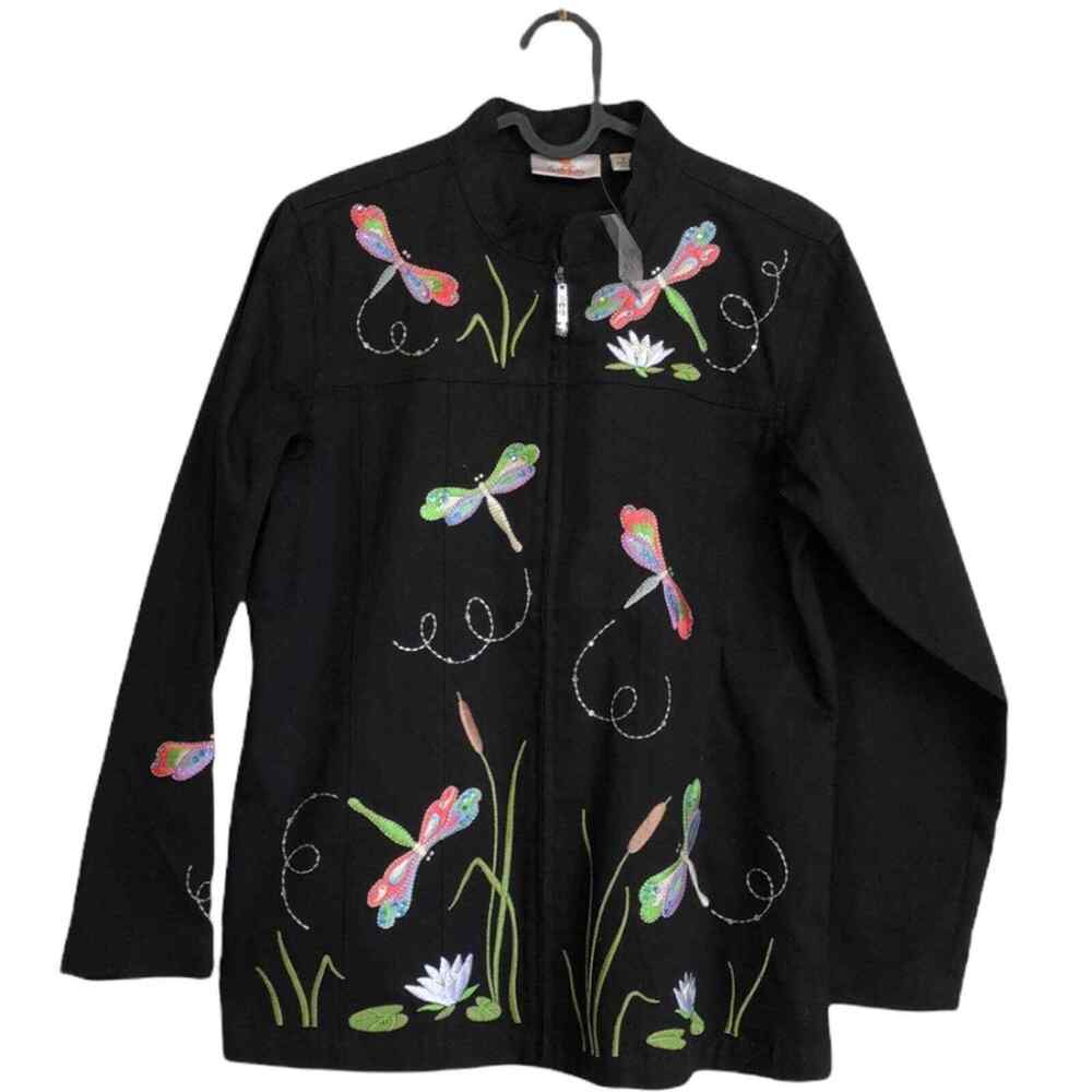 Quacker Factory‎ embroidered dragonfly Zip Up jacket Women’s Size S Small